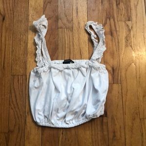 really cropped white  shirt with ruffled straps